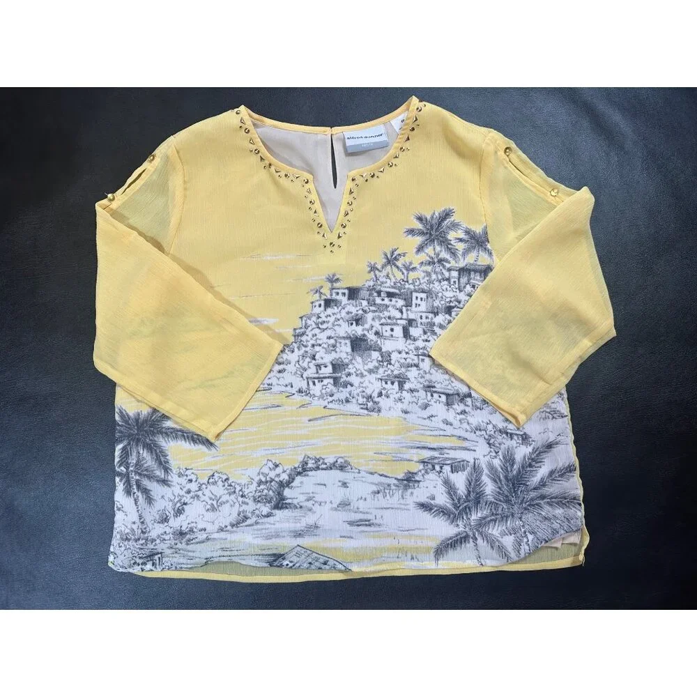 Alfred Dunner Seas The Day Scenic Yellow Size 8P - Picture 4 of 7